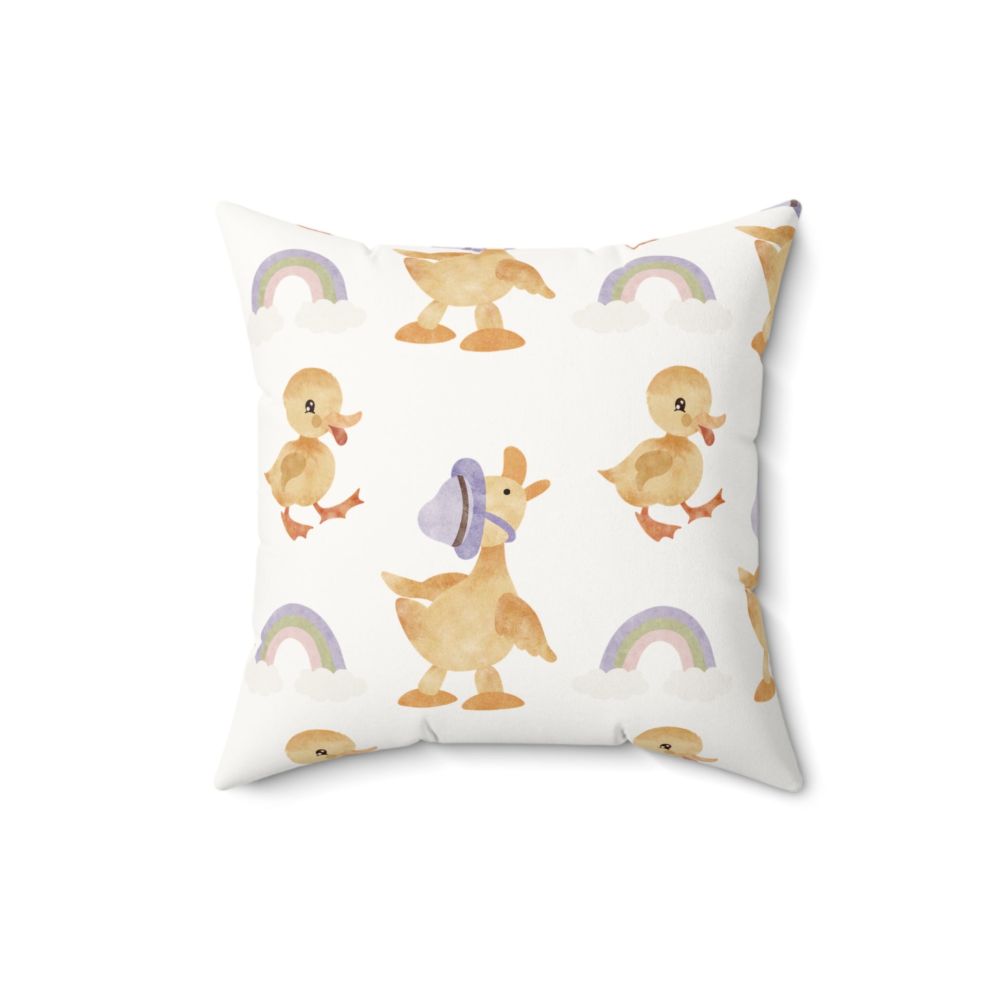 Faux suede nursery pillow with watercolour ducklings