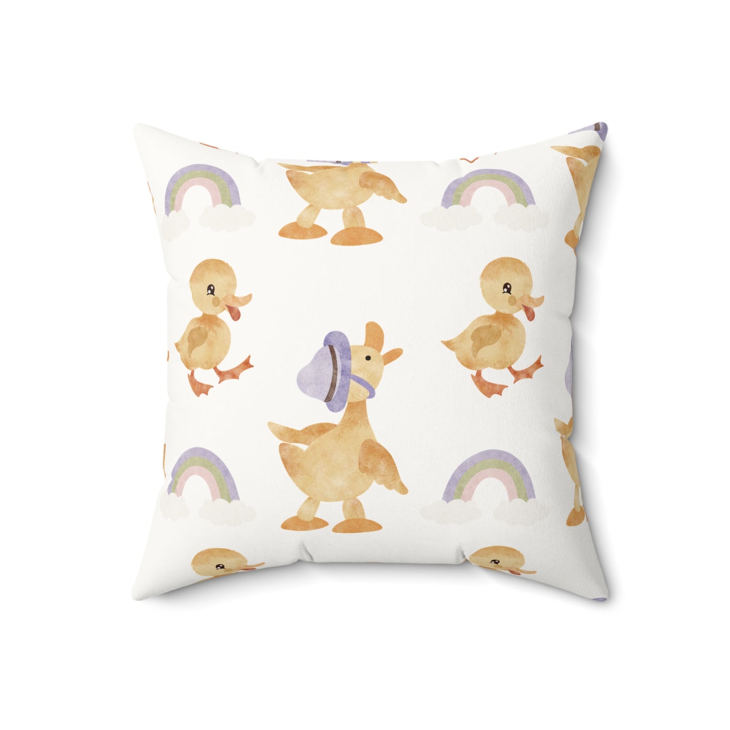 Bonnet Ducklings decorative pillow against a plain background