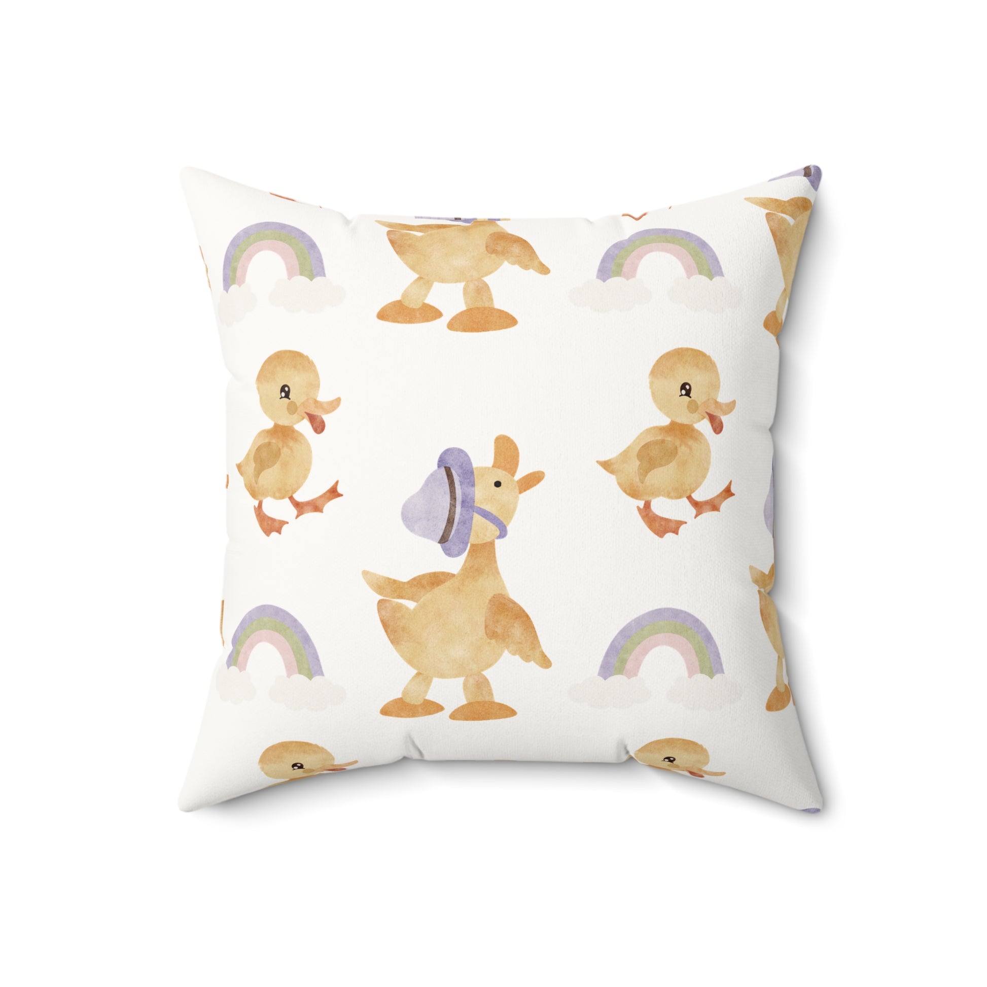 Bonnet Ducklings decorative pillow against a plain background