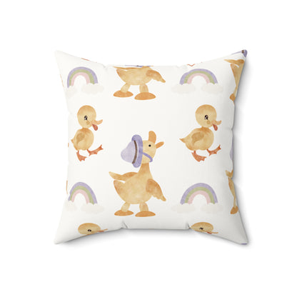 Bonnet Ducklings decorative pillow against a plain background