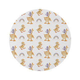 Bonnet Ducklings round nursery rug on a baby room floor