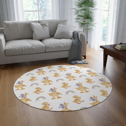 Bonnet Ducklings round rug, 60 inches across, in yellow and lilac