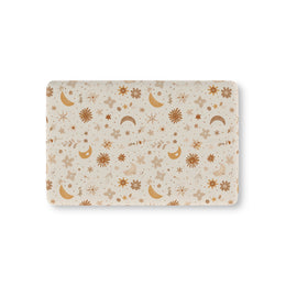 Celestial Bloom fitted crib sheet on a nursery crib mattress