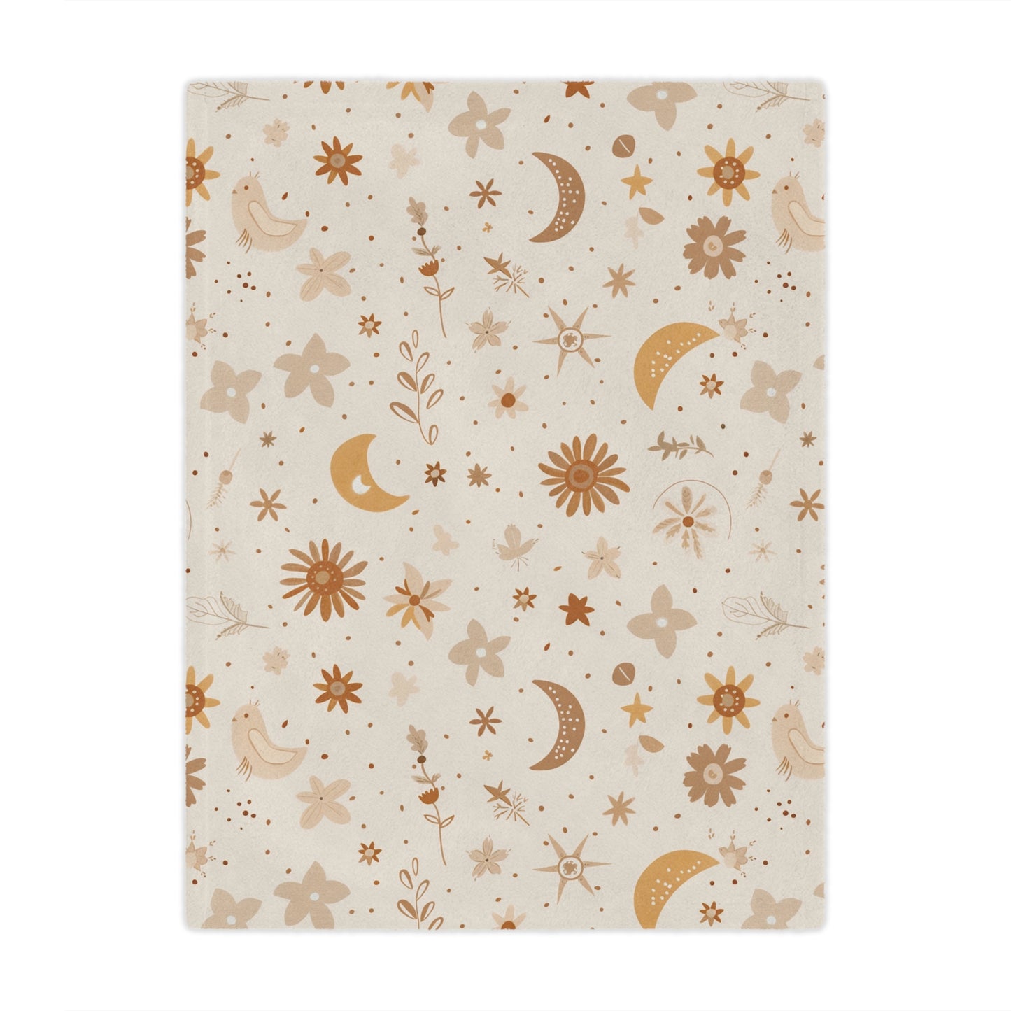 Minky baby blanket in gold and rust, Celestial Bloom print