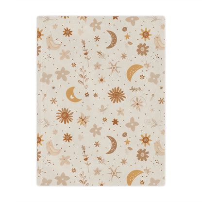 Minky baby blanket in gold and rust, Celestial Bloom print