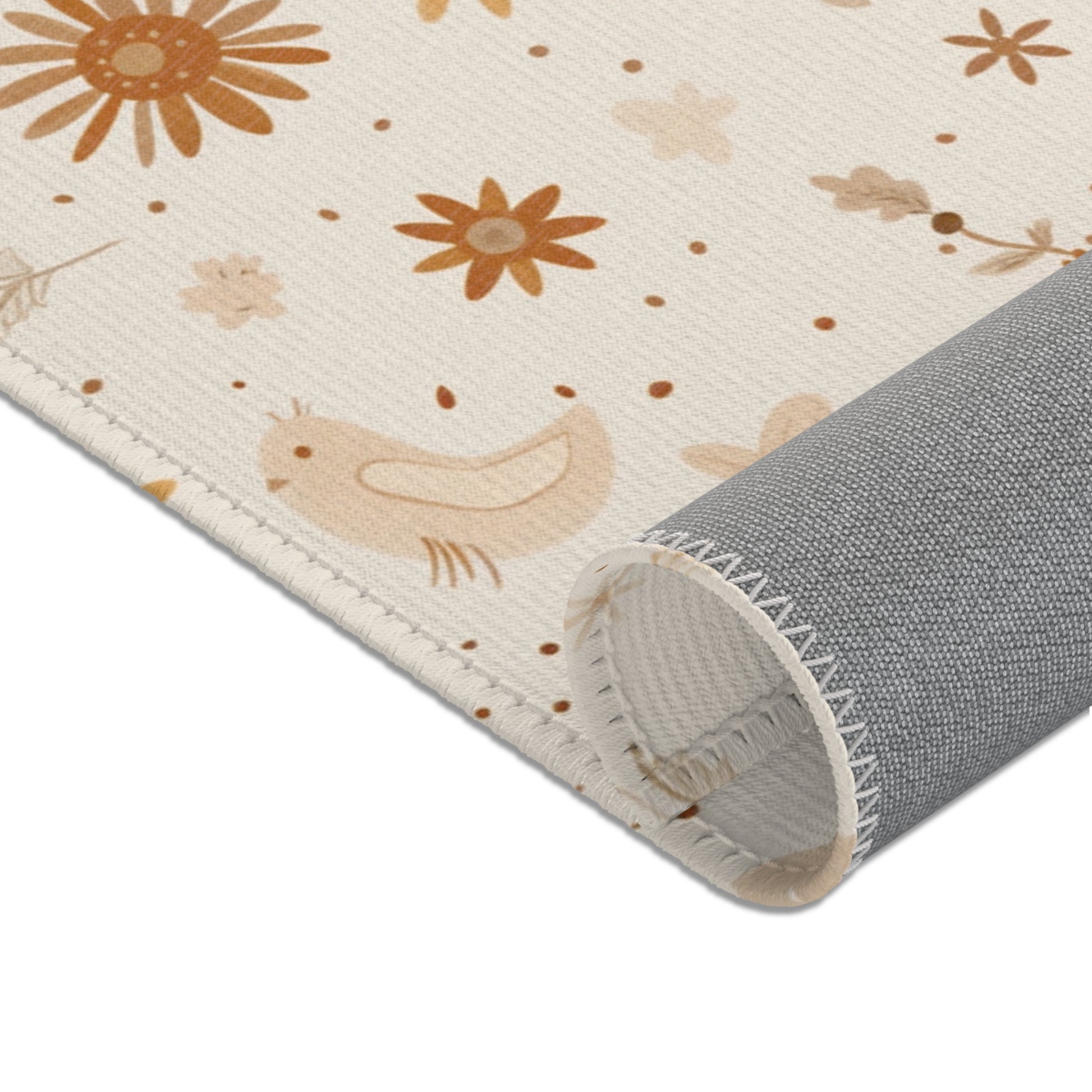 Corner detail of the Celestial Bloom nursery area rug