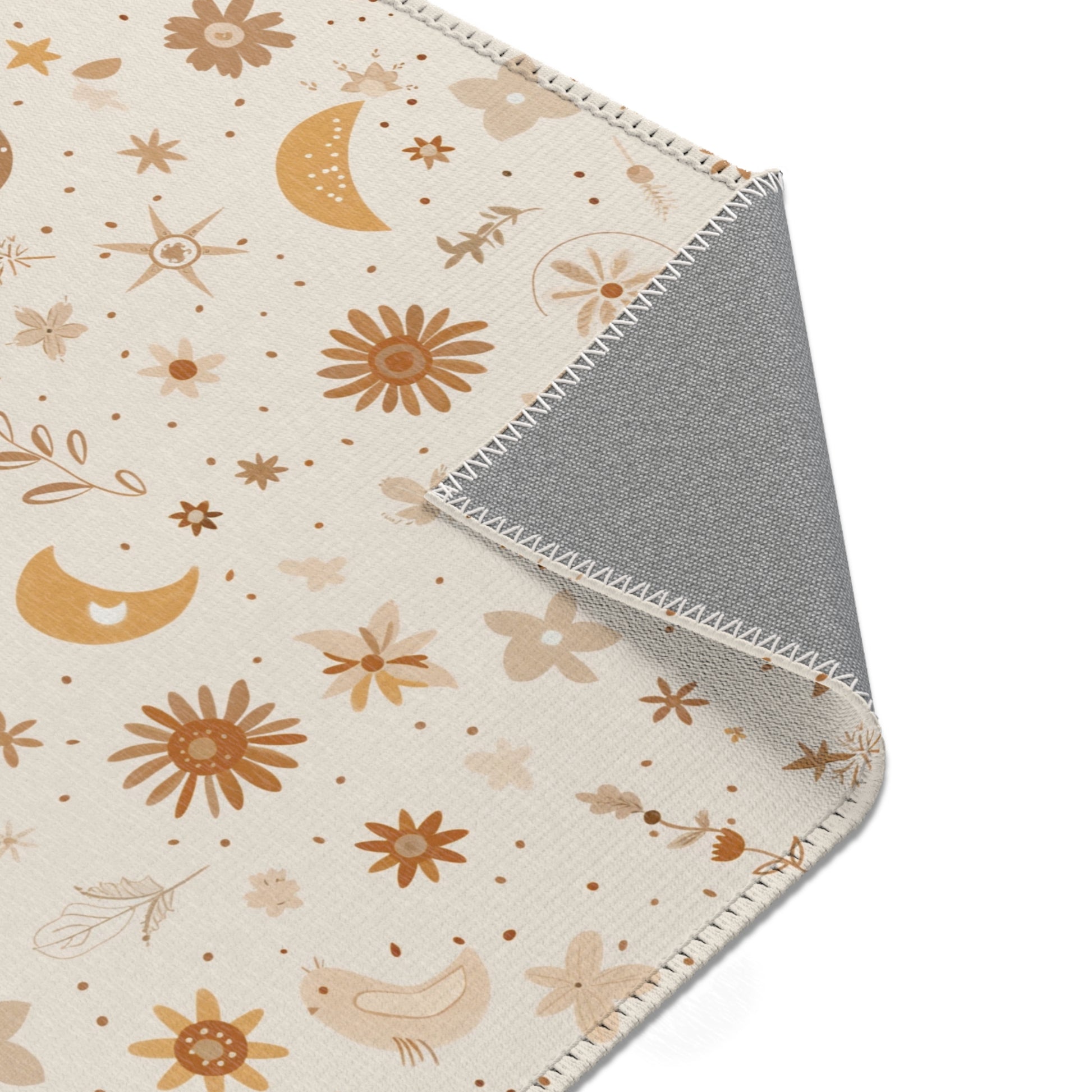 Celestial Bloom nursery rug pattern shown flat