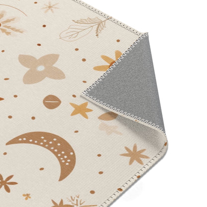 Celestial Bloom rug print detail in gold and rust