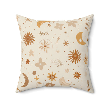 Faux suede pillow with moons, daisies and small stars