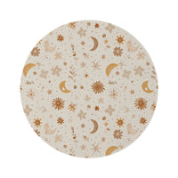 Celestial Bloom round nursery rug on a baby room floor