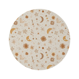 Celestial Bloom round nursery rug on a baby room floor