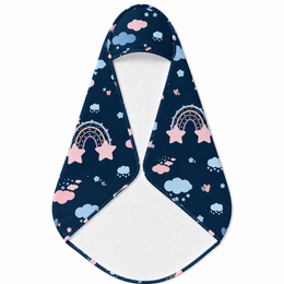 Midnight Rainbow hooded baby towel wrapped around a baby