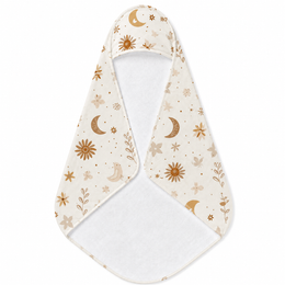 Celestial Bloom hooded baby towel wrapped around a baby
