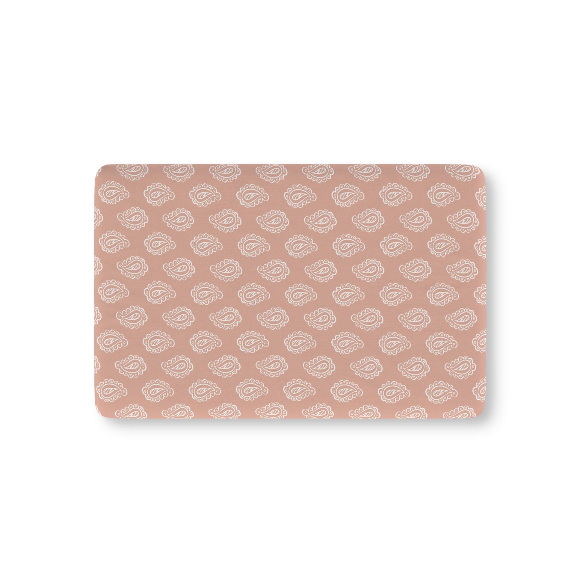 Clay Paisley fitted crib sheet on a nursery crib mattress