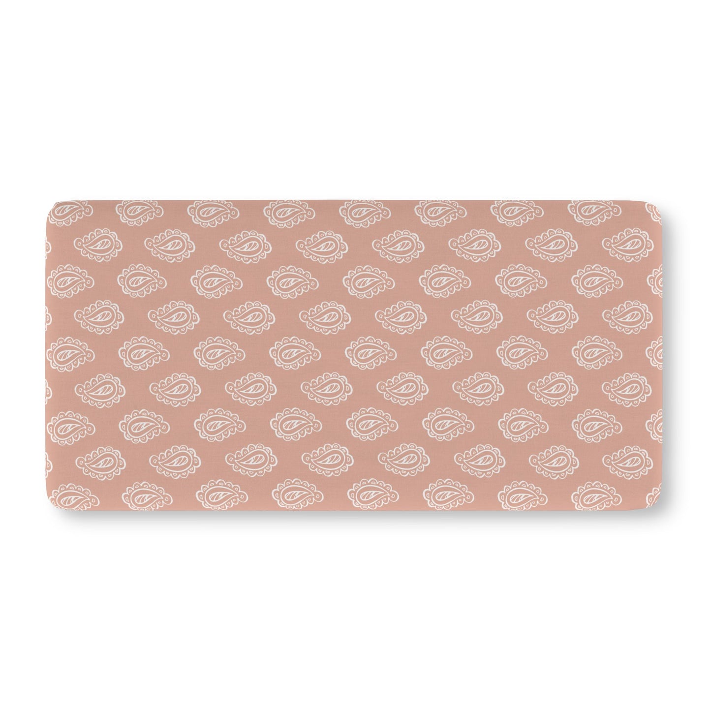 Fitted crib sheet in cream paisley on dusty clay rose