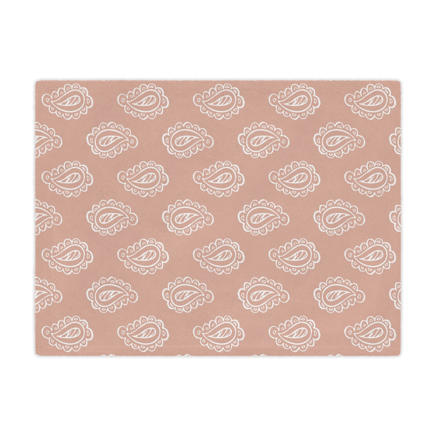 Close detail of the scalloped paisley print on the minky blanket