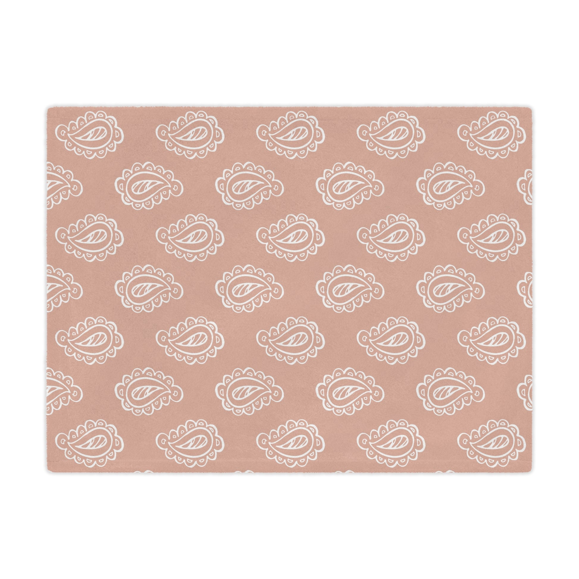 Close detail of the scalloped paisley print on the minky blanket