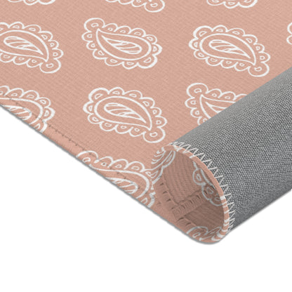 Corner detail of the Clay Paisley nursery area rug