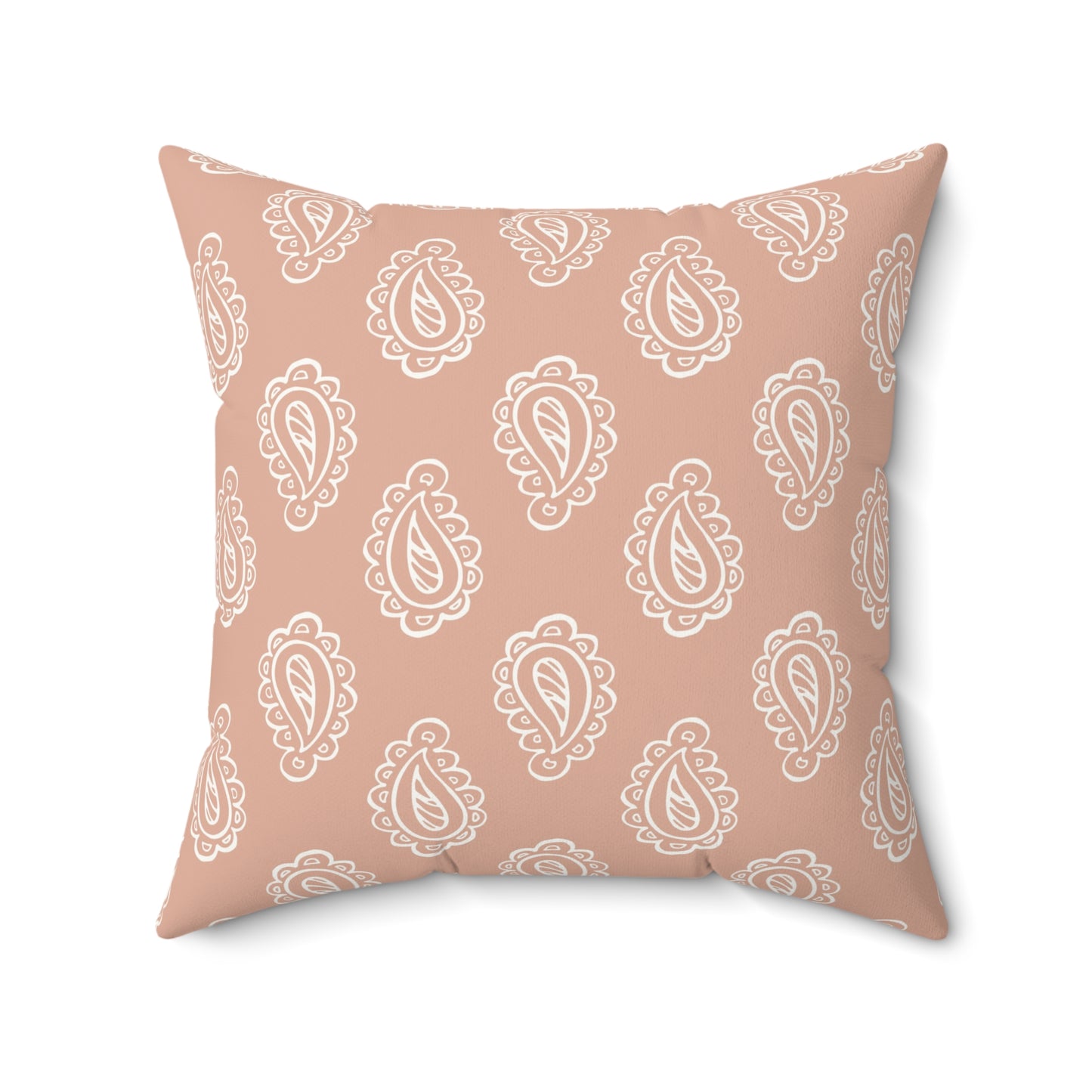 Faux suede pillow with cream paisley teardrops on clay rose