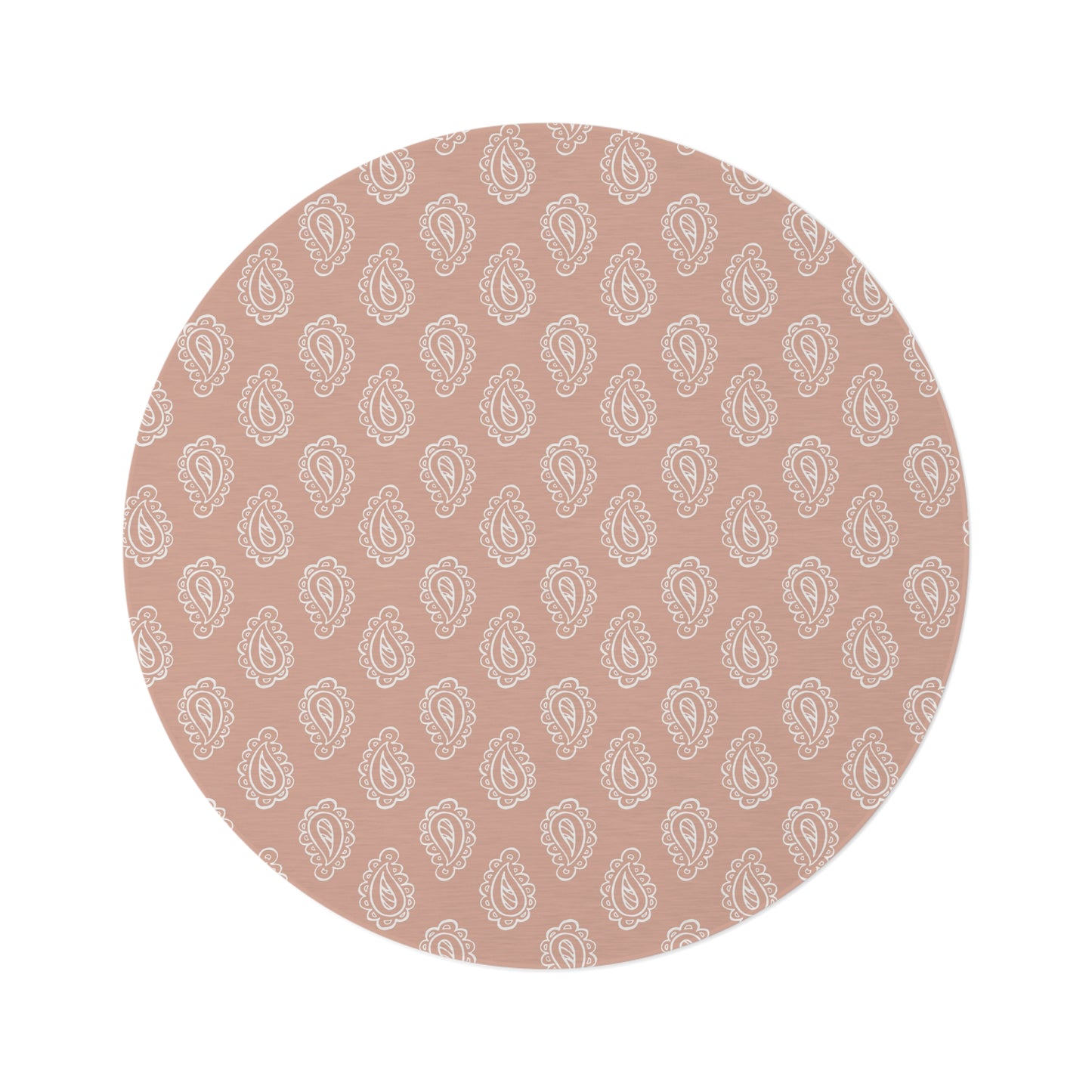 Clay Paisley round nursery rug on a baby room floor