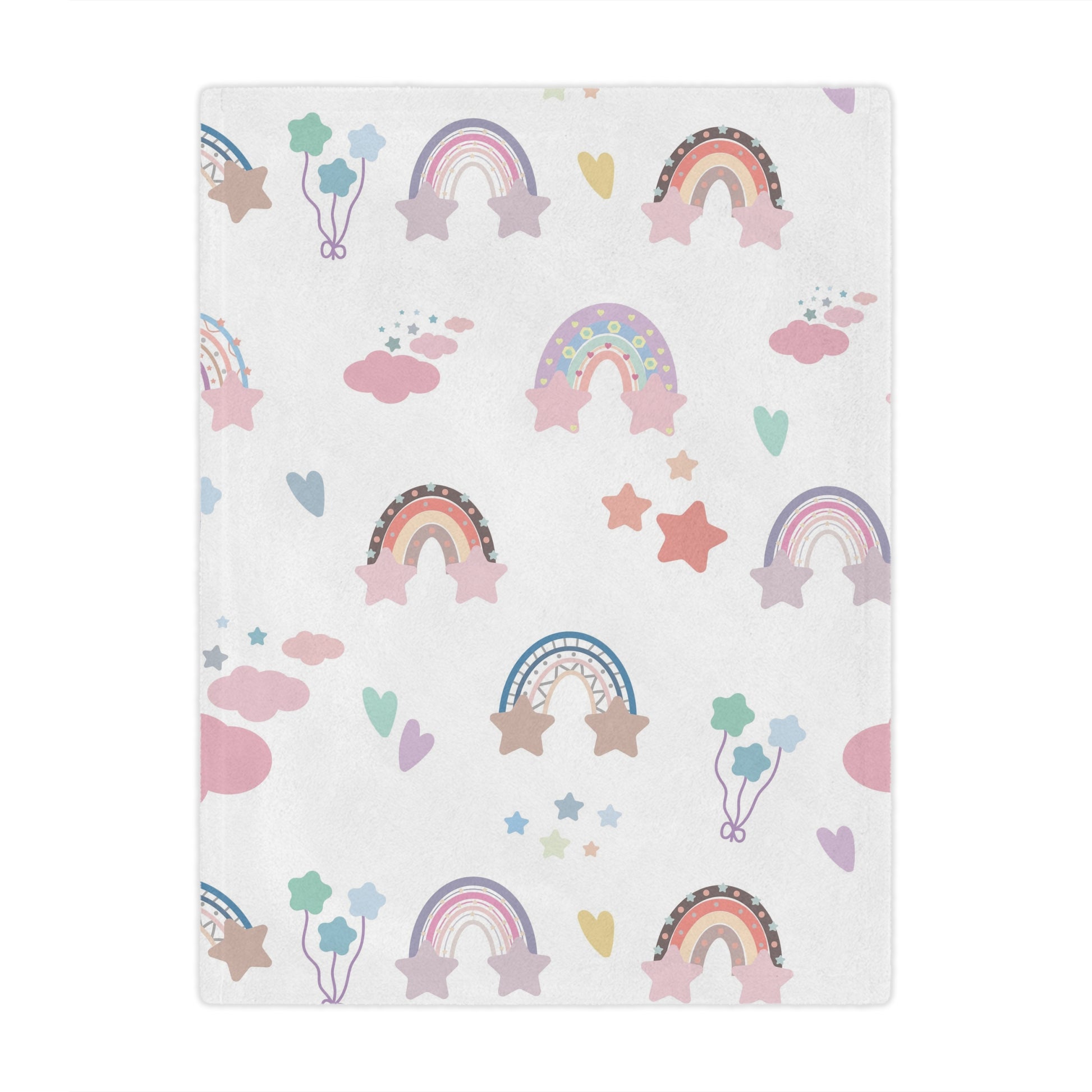 Minky baby blanket in pink and lilac, Confetti Rainbows print
