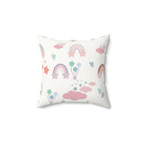 Confetti Rainbows decorative nursery pillow on a glider chair