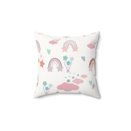 Confetti Rainbows decorative nursery pillow on a glider chair