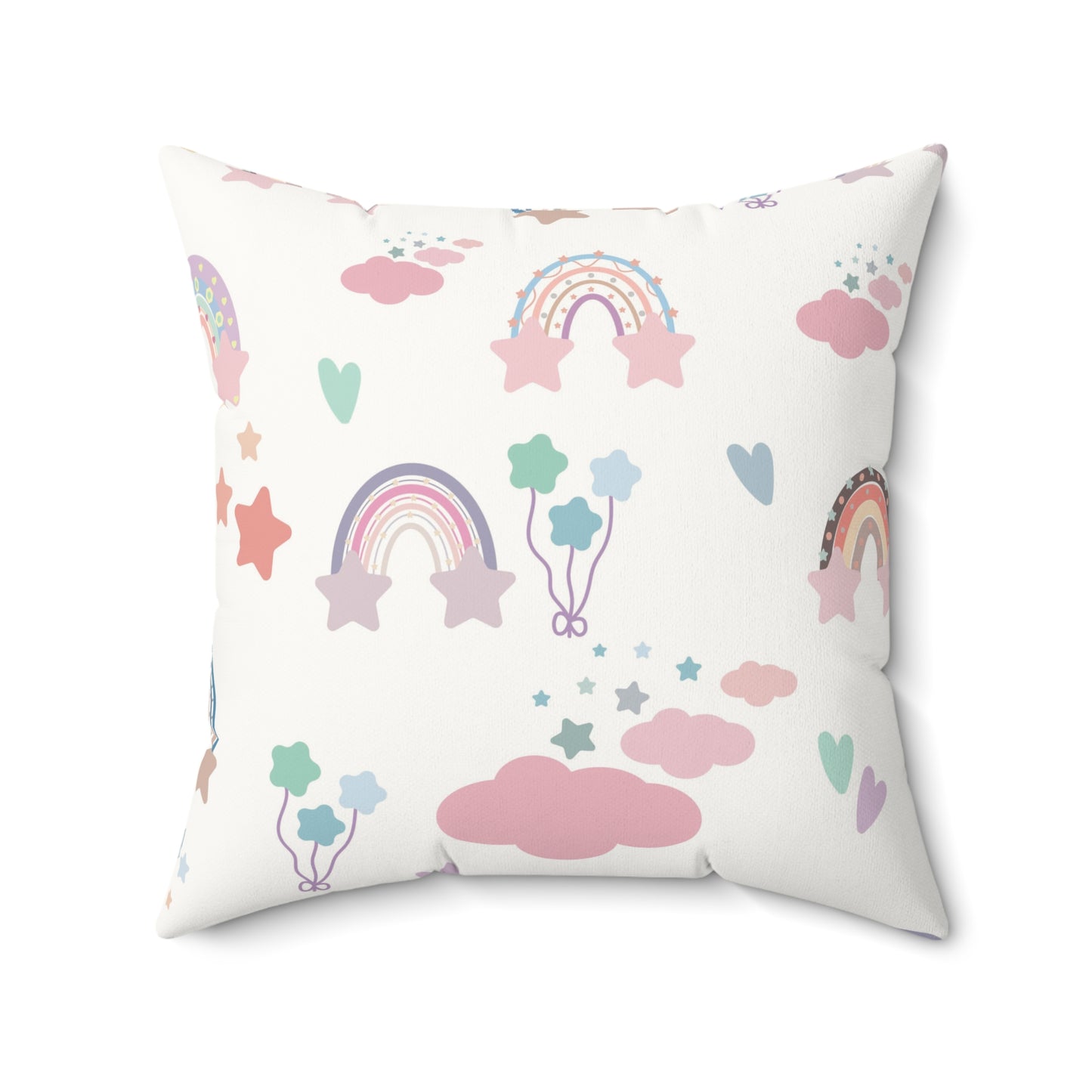 Confetti Rainbows nursery pillow shown from the front