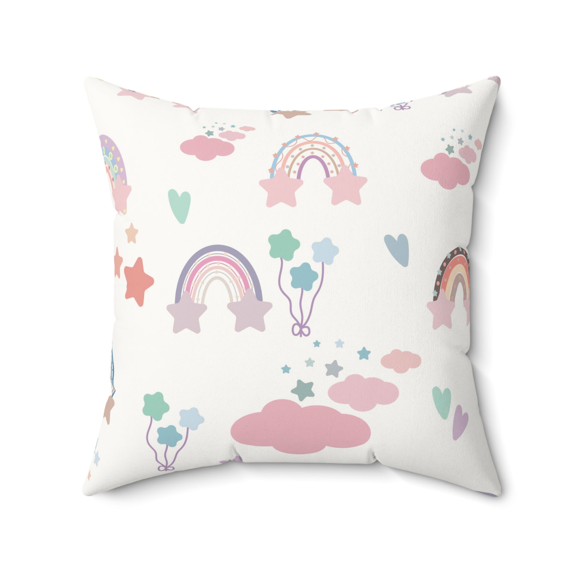 Confetti Rainbows nursery pillow shown from the front