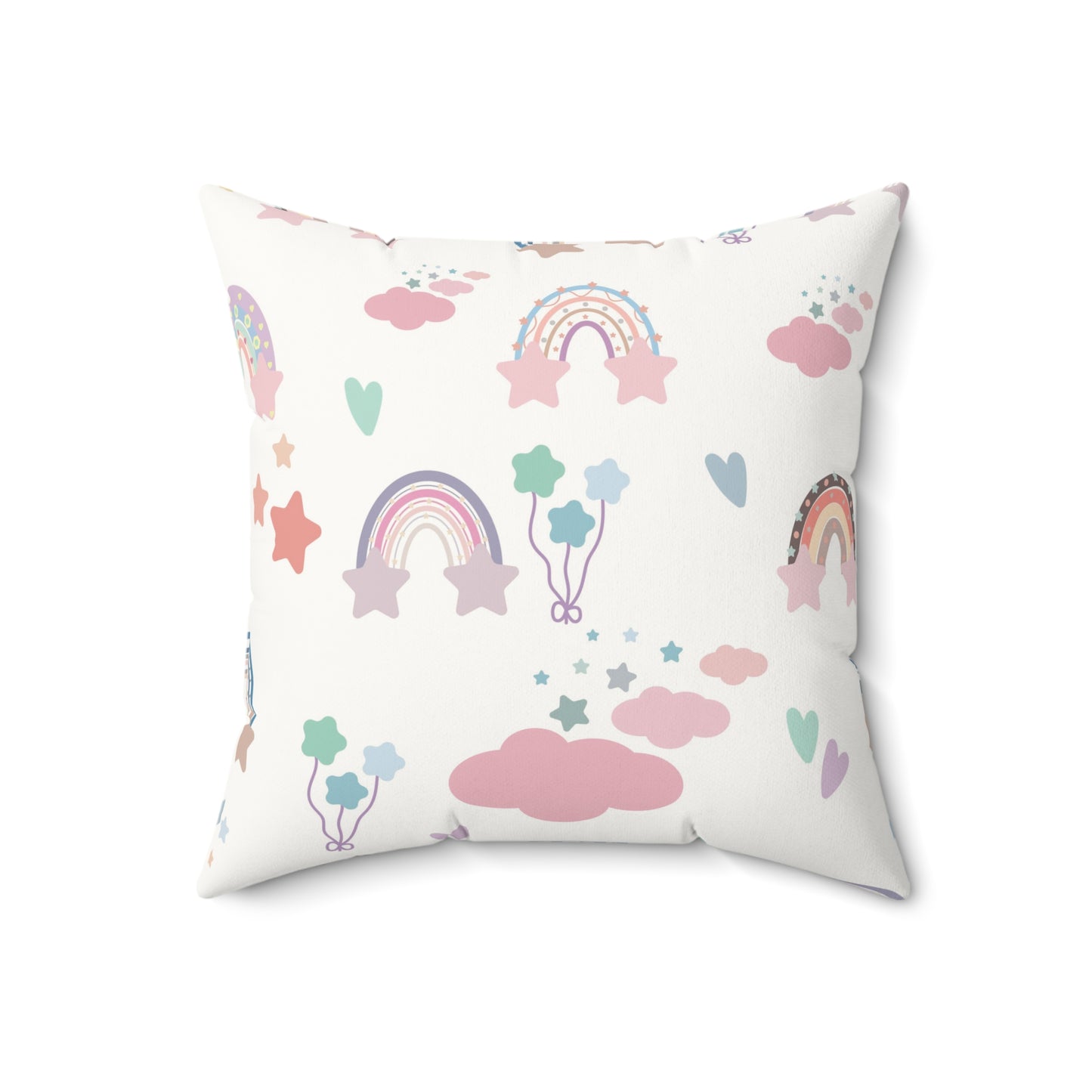Confetti Rainbows decorative pillow against a plain background