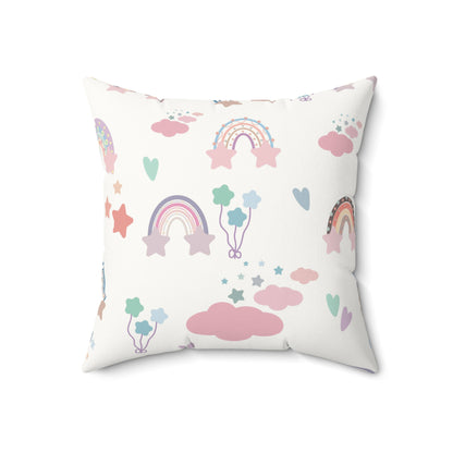 Confetti Rainbows decorative pillow against a plain background