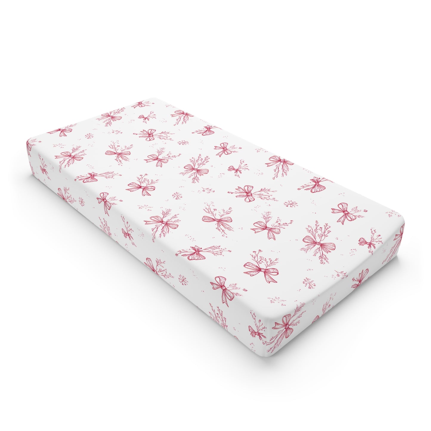 Crimson Bow changing pad cover on a nursery changing table