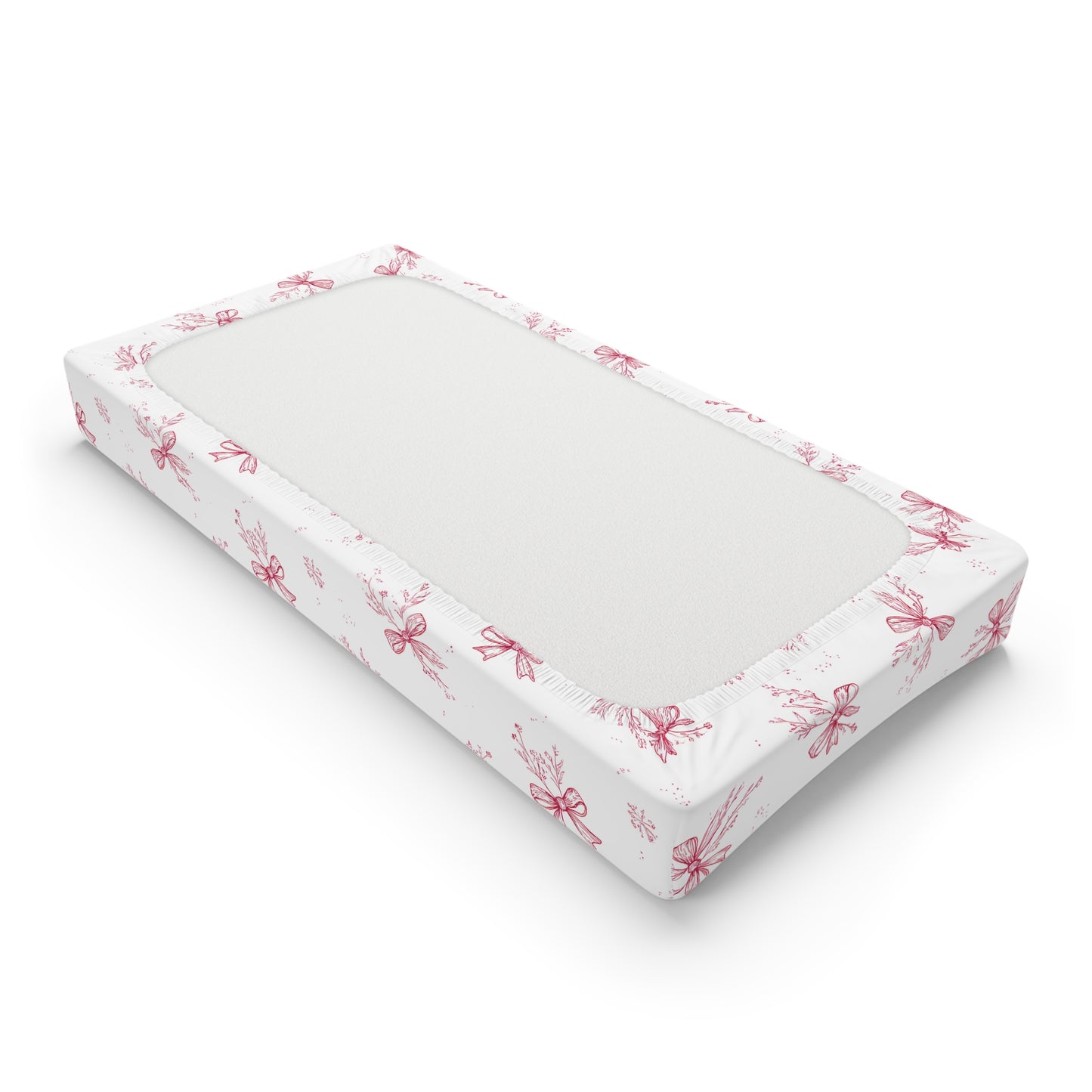 Fitted changing pad cover in raspberry toile with elastic edges