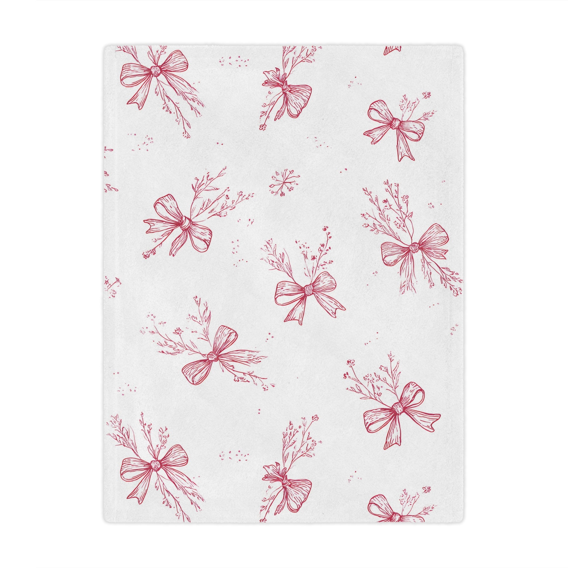 Minky baby blanket in raspberry toile bows and sprigs