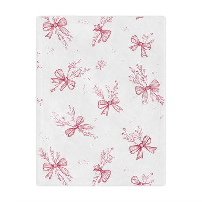 Minky baby blanket in raspberry toile bows and sprigs