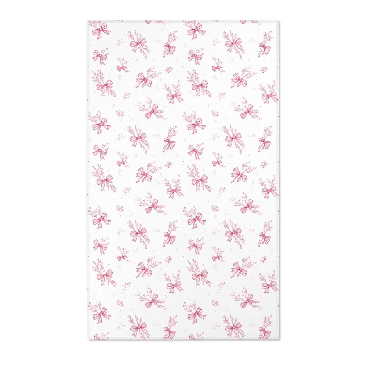 Raspberry toile bow nursery area rug on pale linen