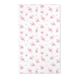 Raspberry toile bow nursery area rug on pale linen