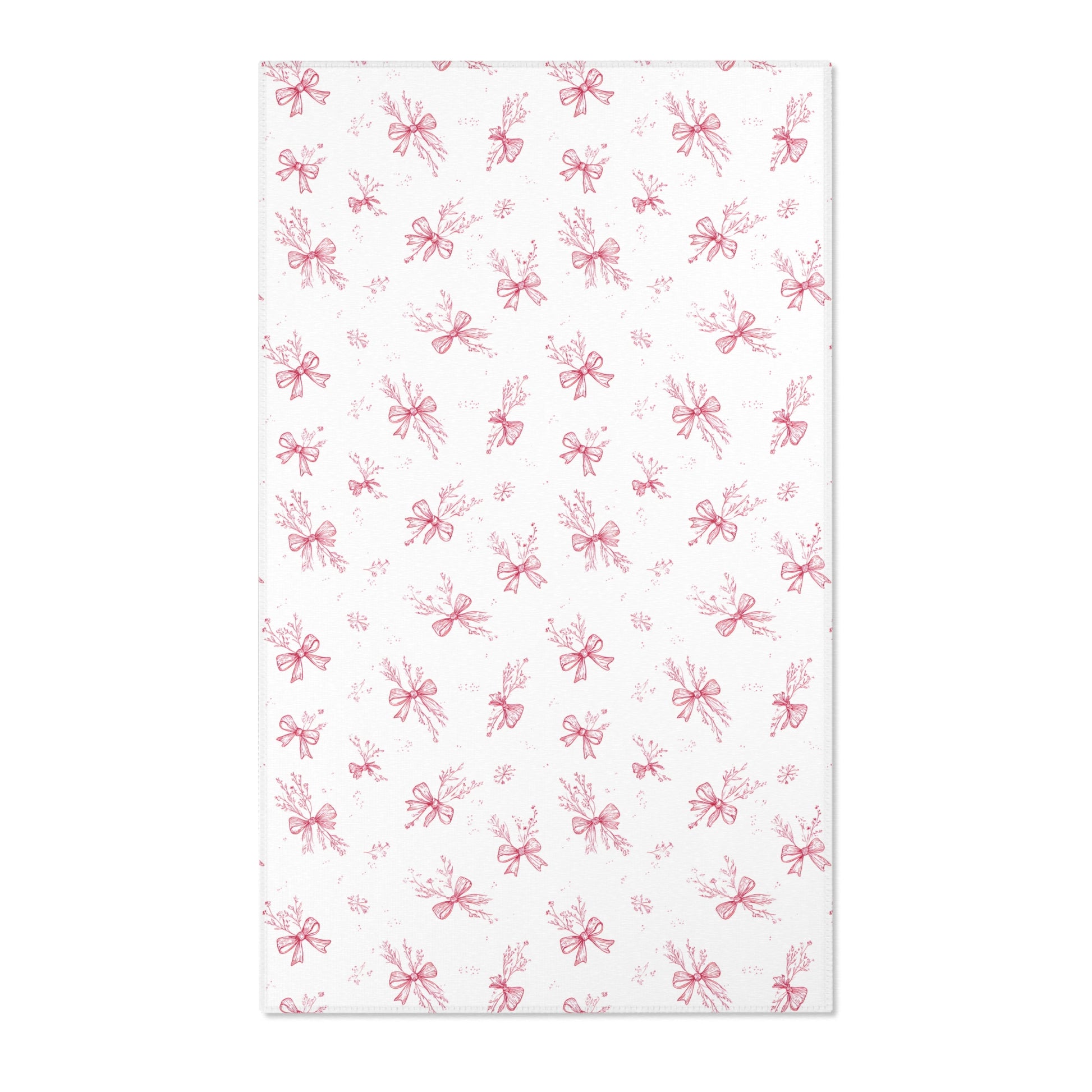 Raspberry toile bow nursery area rug on pale linen