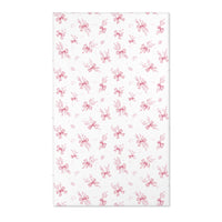 Raspberry toile bow nursery area rug on pale linen