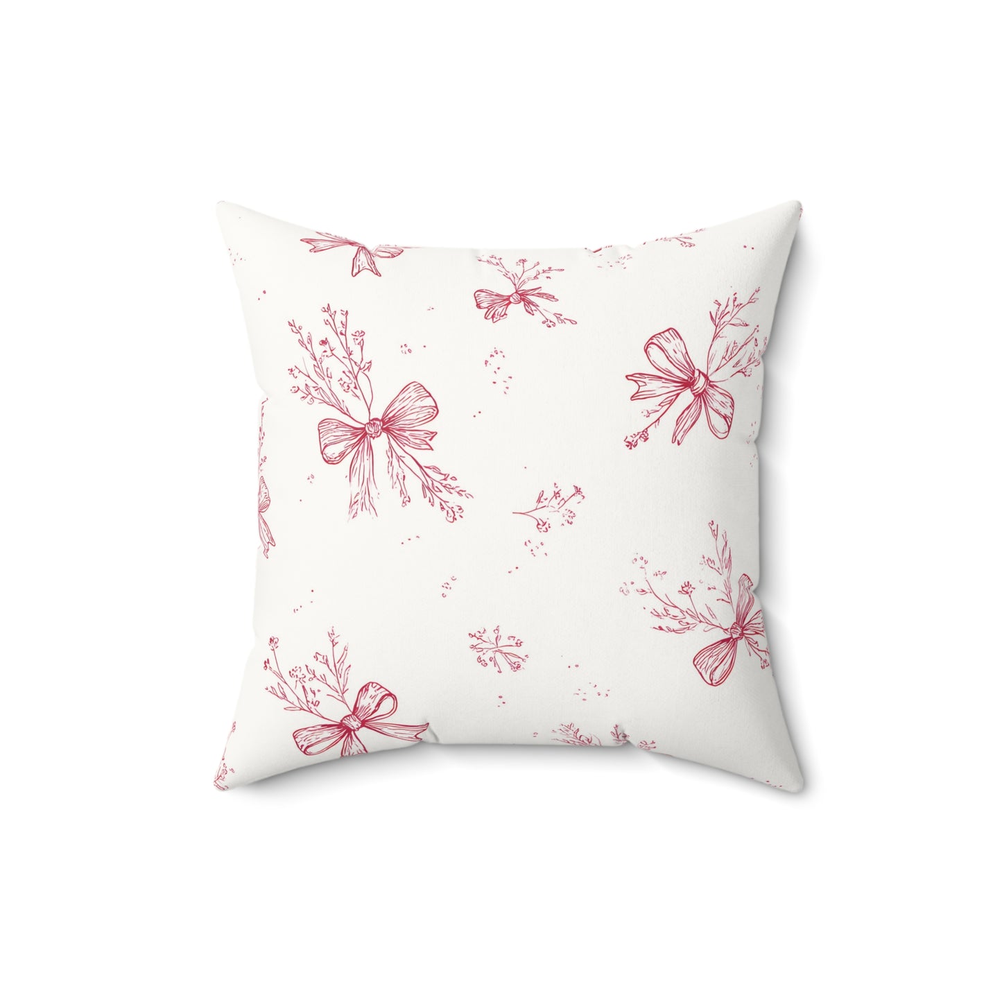 Faux suede nursery pillow in raspberry toile bows