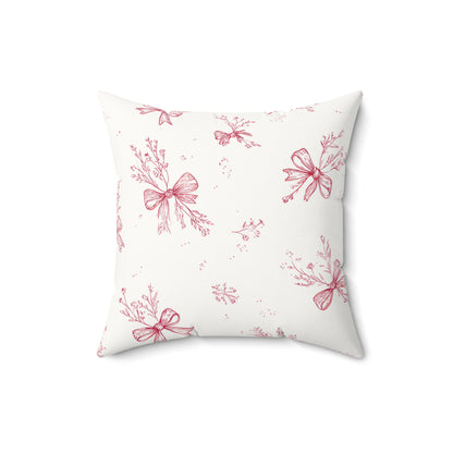 Faux suede nursery pillow in raspberry toile bows