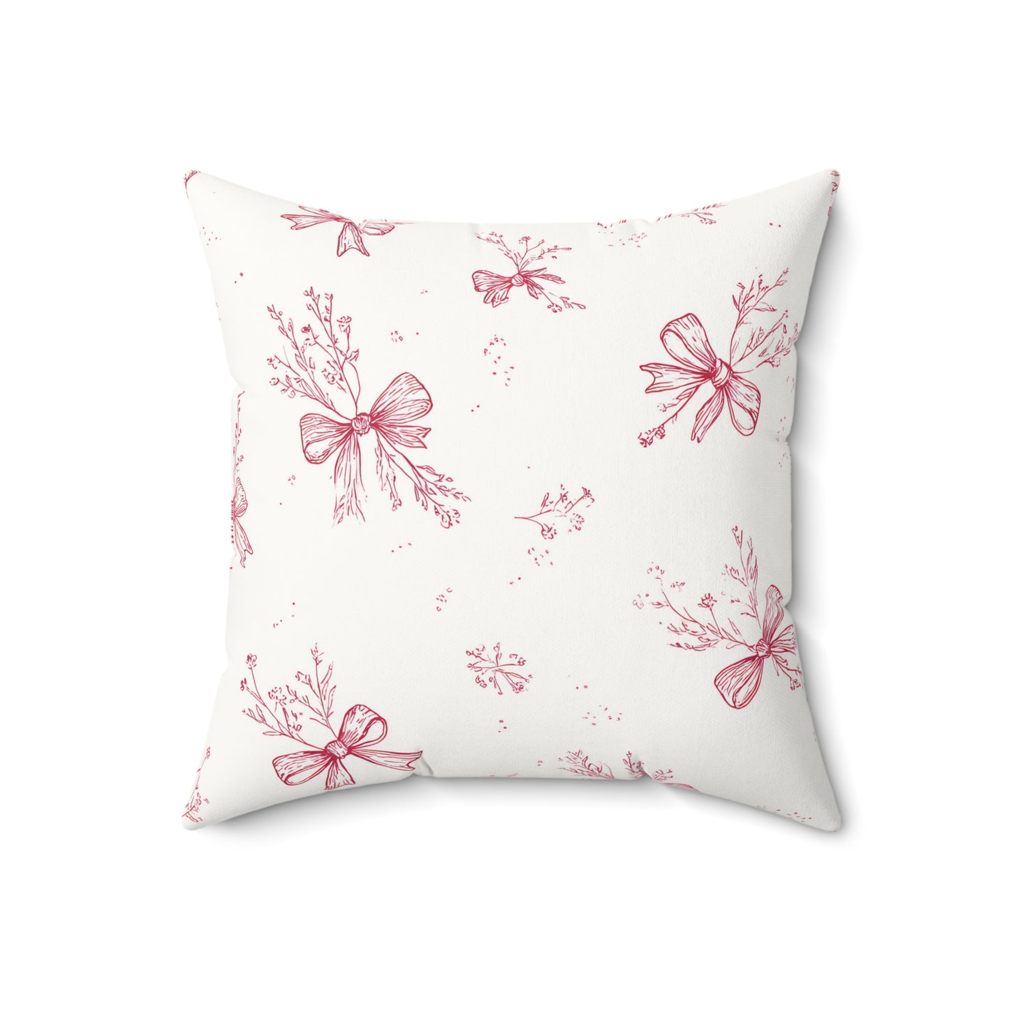 Crimson Bow pillow, hand-drawn bows on faux suede