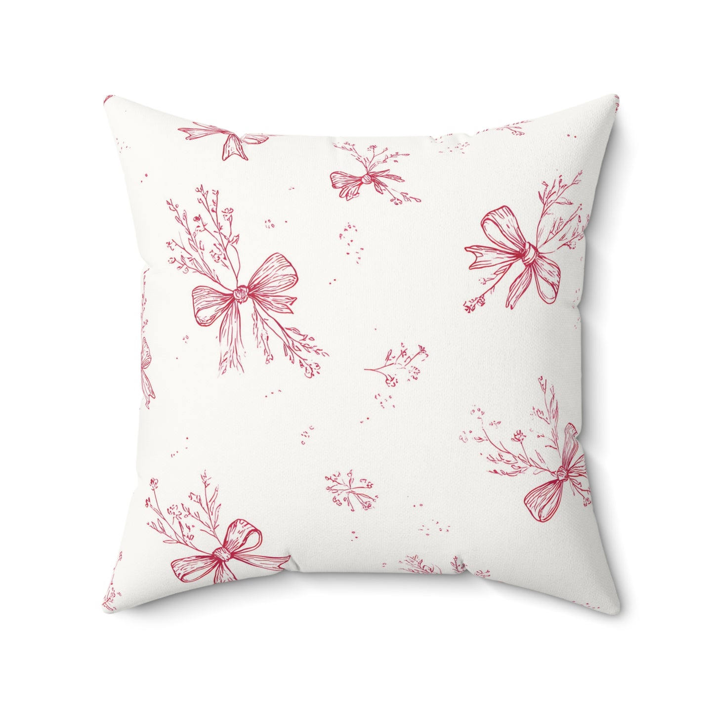 Close detail of the Crimson Bow print on the pillow