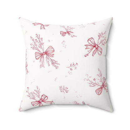 Close detail of the Crimson Bow print on the pillow