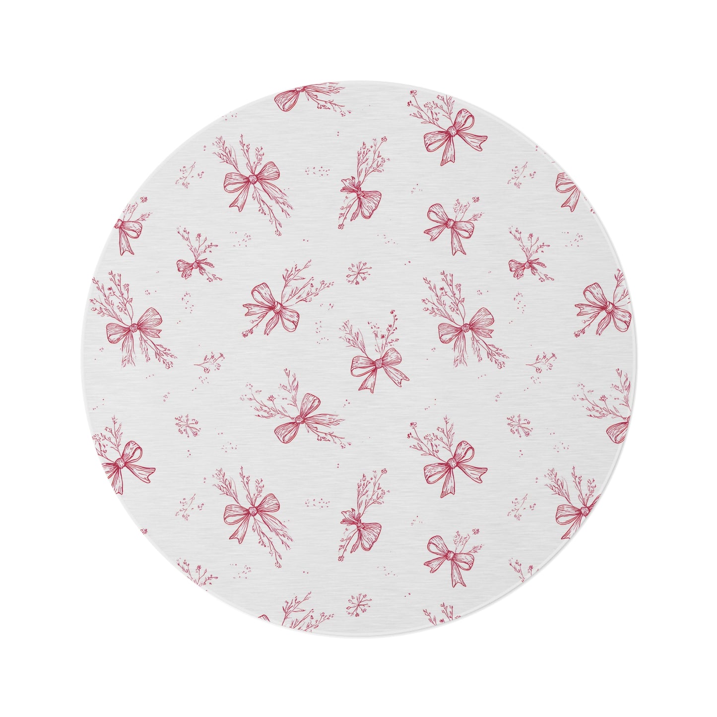 Crimson Bow round nursery rug on a baby room floor