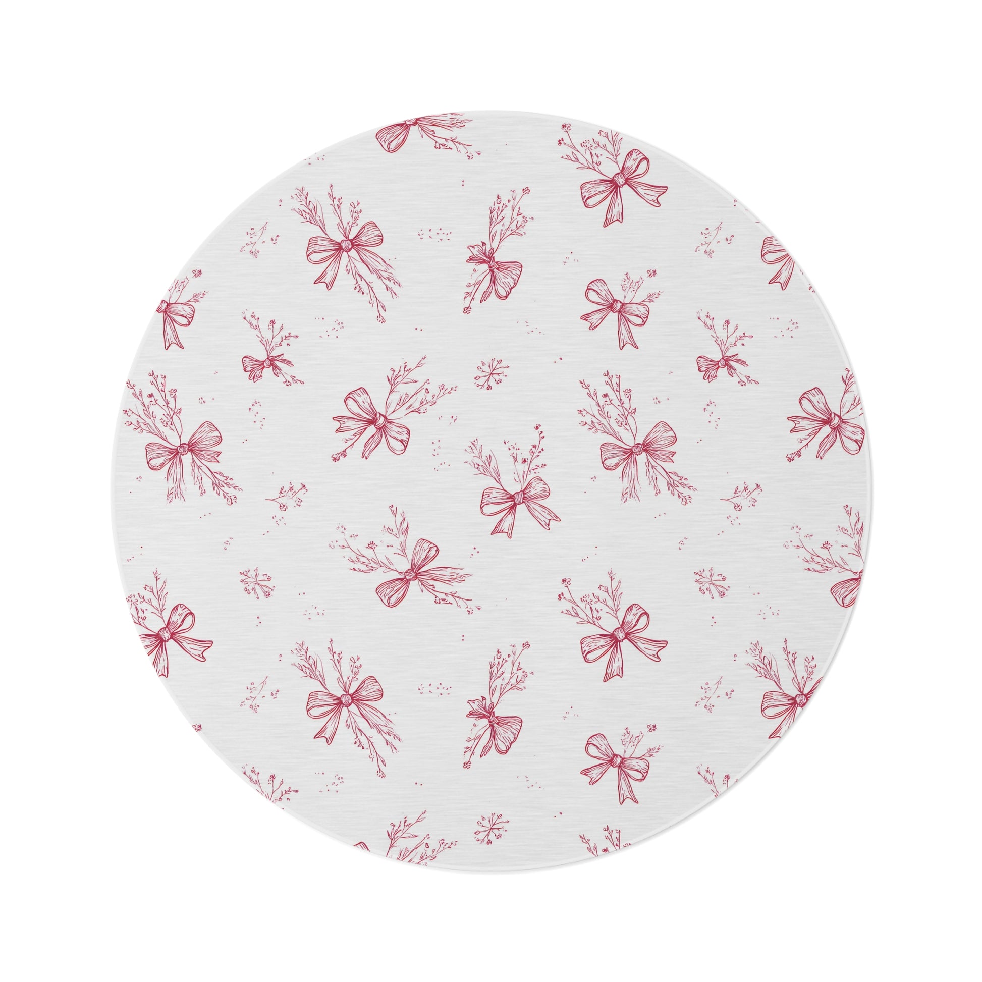 Crimson Bow round nursery rug on a baby room floor