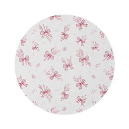 Crimson Bow round nursery rug on a baby room floor