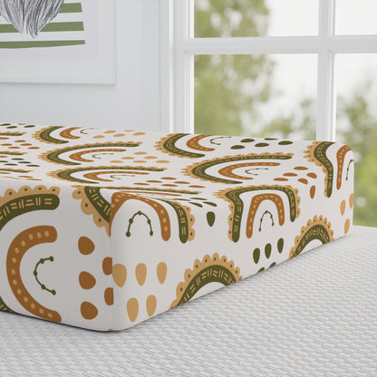 Close detail of the Desert Rainbow print on the changing pad cover