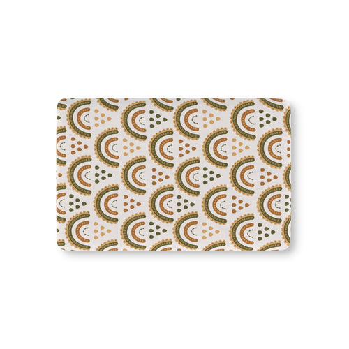 Desert Rainbow fitted crib sheet on a nursery crib mattress