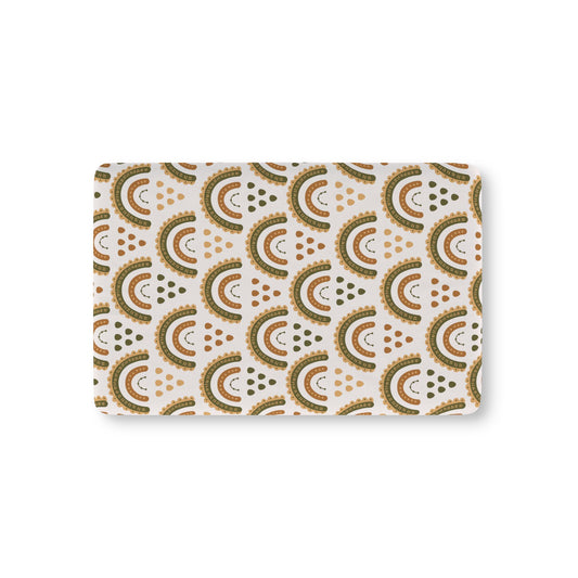 Desert Rainbow fitted crib sheet on a nursery crib mattress